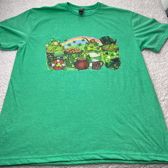 St. Patty's Day Coffee and Gnomes Green Tee Large - Picture 2 of 6